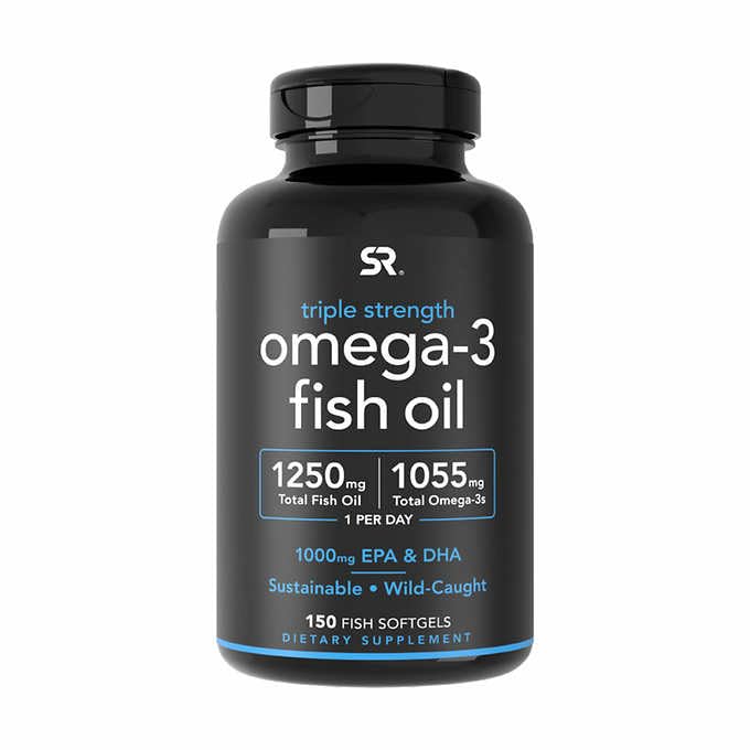 Športový výskum Trojitá sila Omega 3 Rybí olej - bezbuchový rybí olej Supplement w/EPA a DHA mastné kyseliny z voľne žijúcich ulovených rýb - srdce, mozog a imunitná podpora pre mužov a ženy - 1250 mg, 150 ot