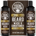 Viking Revolution Beard Wash and Beard Conditioner pre mužov s arganovým olejom a jojobovým olejom - Zmäkčovač a spevňovač medvedí šampón a kondicionér s medvedím olejom (10oz, sladký tabak)