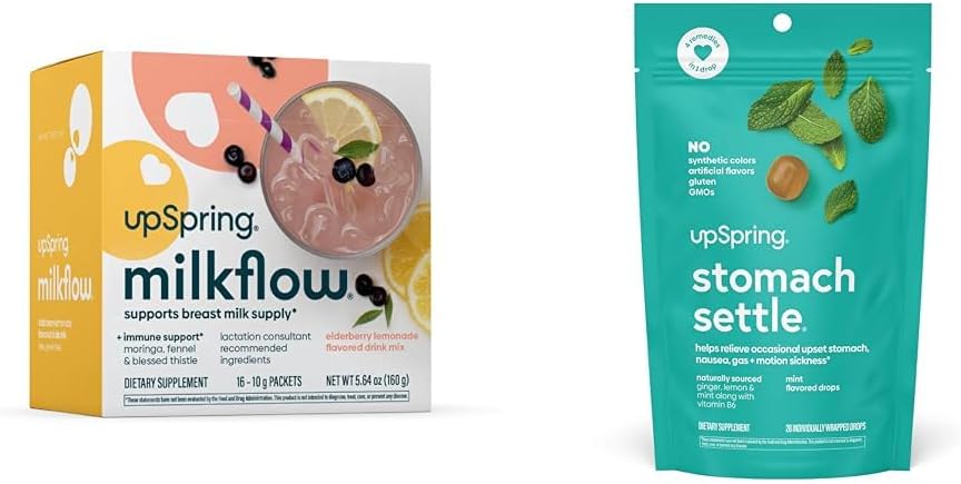 UpSpring Žalúdočné Kvapky, Mätová príchuť, 28 Ct+Milkflow Dojčenie Supplement Drink Mix s Moringa a blahoslavený bodliak, No Fenugreek 