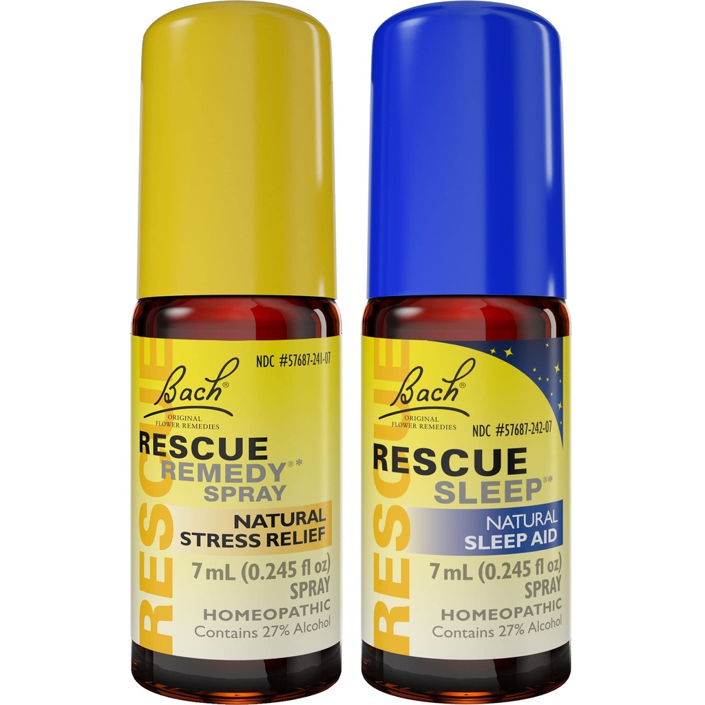 Deň a noc Bundle, Bach RESCUE REMEDY Spray, Prírodný stres Relief [a] RESCUE Spray, Natural Sleep Aid - 2-Pk, Homeopatická kvetinová esencia, Vegan, 7ml Ea