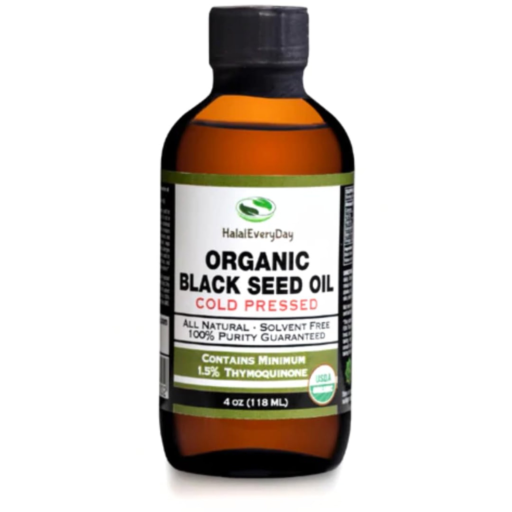 Organické Black Seed Oil - USDA Certified Cold Pressed Glass Fľaša Viac ako 1,5% Thymochinón 3X Sila Turkey Black Cumin Nigella Sativa Non-GMO 100% Pure Blackseed Oil (4oz Sklenená fľaša)