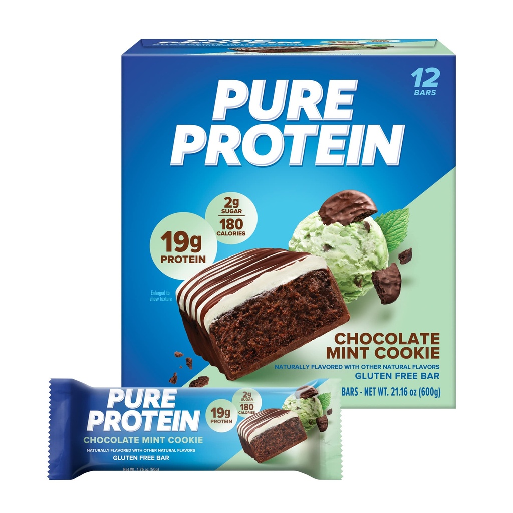 Čisté proteínové tyčinky, vysoký obsah bielkovín, výživné nánosy na podporu energie, nízky cukor, bezlepok, cookie čokoládovej mincovne, 1.76oz, 12 gróf (Packaging May Vary)