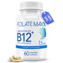 L-metylfolát + B12 Metylkobalamín zmes 7,5 mg - 60 kapsúl - aktívna kyselina listová a metylovaná B12-5-MTHF & B12 doplnok pre mužov a ženy - Non GMO, bez lepidla, bez výplne