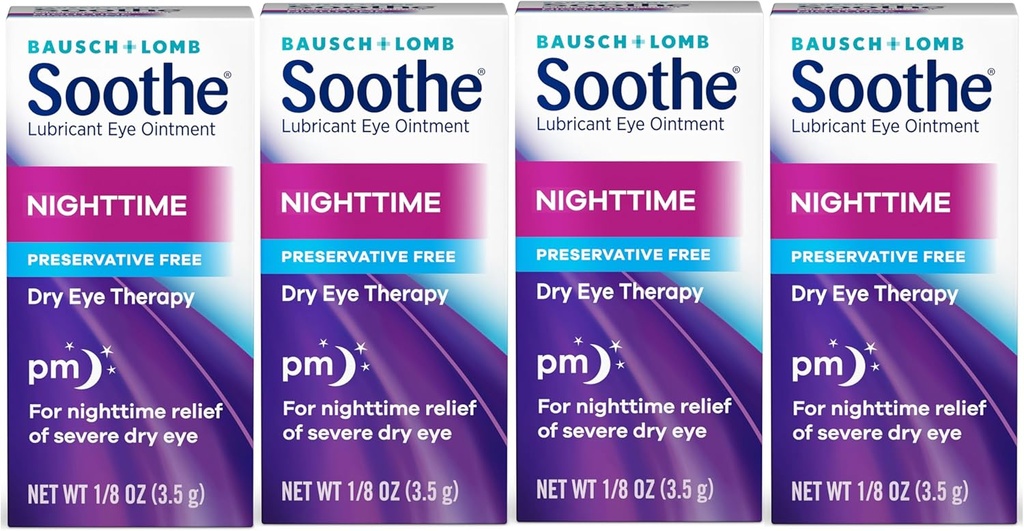 Očná masť Bausch & Lomb, úľava lubrikantu pre suché oči, hydratačné a pohodlné nočné suché očné terapie, vhodné pre citlivé oči, bez konzervačných látok, 3,5 g - 4 balenia