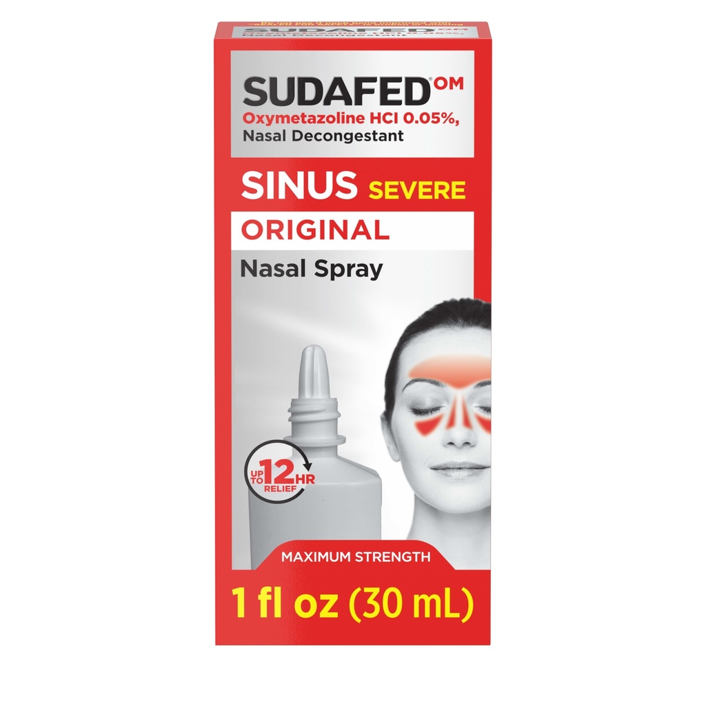 Sudafed Sinus Ťažké Original Nasal Spray, 12 Hodina Nosový sprej Dekongestant pre rýchle, výkonné preťaženie Relief kvôli chladom alebo alergii, Oxymetazolín HCl .05% Nosový sprej, 1 fl. oz