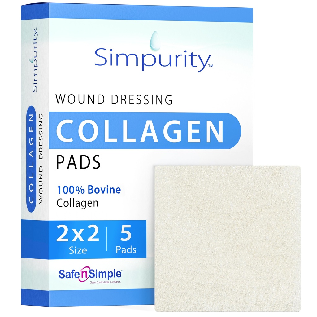 Collagen Dressing Pads - 2" x 2" 5 gróf Collagen Pads for Wounds - Non-adreent Collagen Dressing for Wound Care - Safe n' Simple Wound Care dodávky