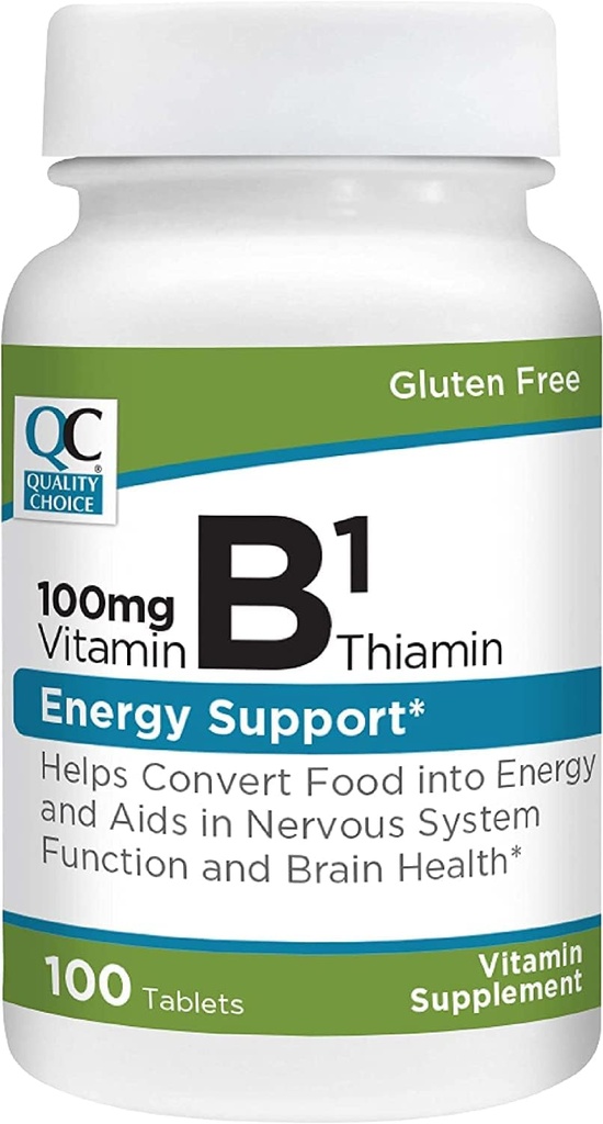 Kvalitná voľba Vitamín B1 Tiamín 100 mg Podpora energie, funkcia nervového systému, a zdravie mozgu Tablety vitamínové doplnky, 100 Počet fliaš