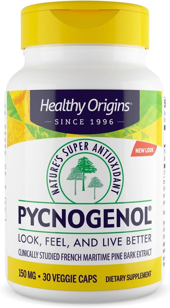 Zdravý pôvod Pycnogenol 150 mg, francúzsky námorný Pine Bark Extract, Prírody Super Antioxidant, Antioxidant, Non- GMO, Vegan, 30 Veggie Kapsule
