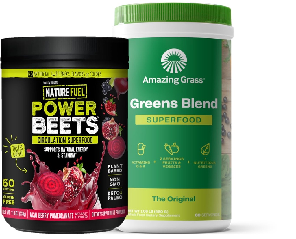 Amazing Grass Greens Blend Superfood: Super Greens Powder Smoothie Mix pre Boost Energy, 60 Slúži & Nature Fuel Power Repets Powder, Repeat Root Powder, Podpora Prírodná energia, 60 Slúži