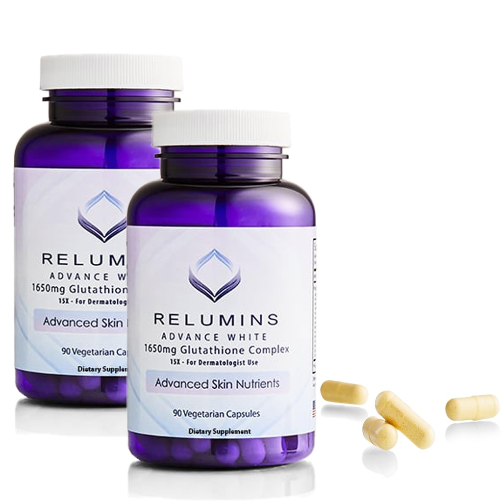 Relumins L-Glutatione Complex 1650mg - Antioxidačná podpora s Alpha Lipoic Acid, NAC, L-Metionin, Vitamín E, Skin Health Supplement, Made in USA - 90 Vegetariánske kapsule x 2 fľaše