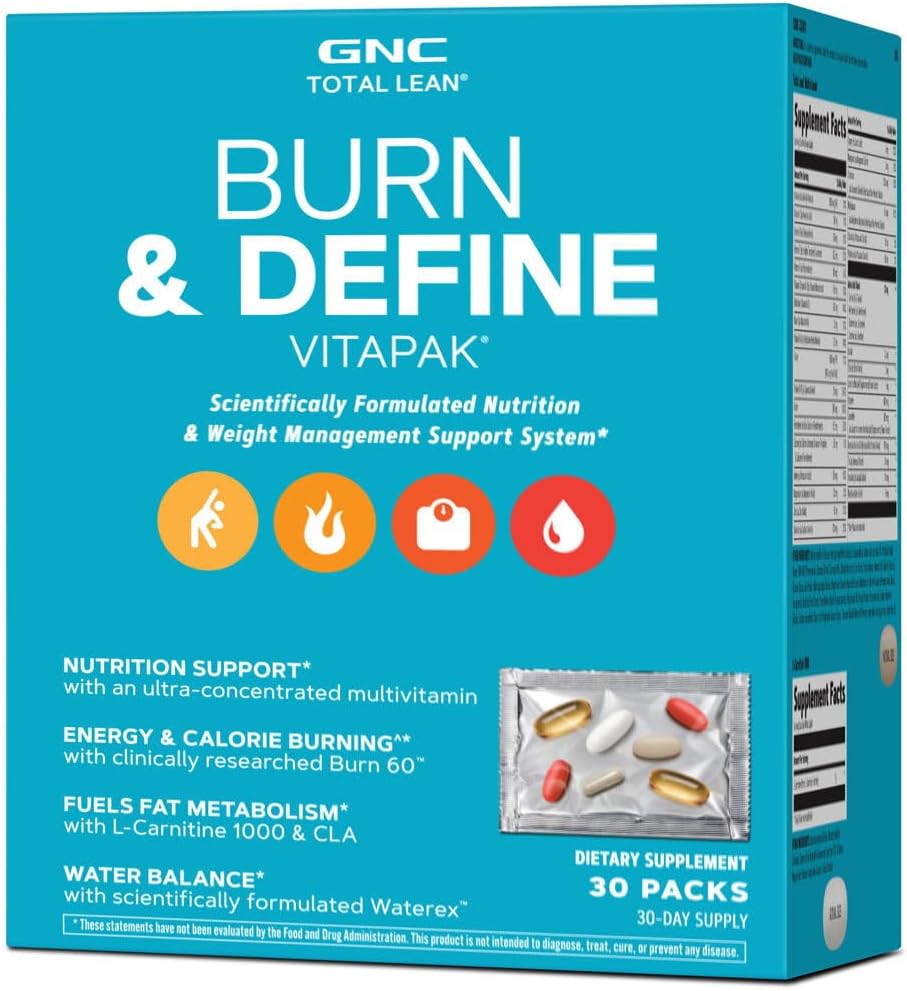 GNC Total Lean Burn and Define VitaPak Program pre mužov a ženy, 5-in-1 Balenie pre energiu, Manažment hmotnosti, Calorie Burn, Immune Health, Water Balance, 30 Servings