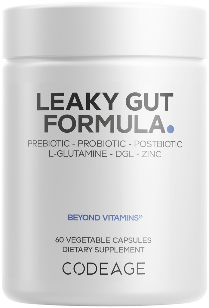 Codeage Leaky Gut Supplement, L-Glutamine, N-Acetylglukozamín, Probiotic, Butyric Acid, Polyphenols, Quercetin, DGL, Marshmallow Root, Berberine, BioPine, Carmon, Vegan, Non-GMO, 60 Kapsule