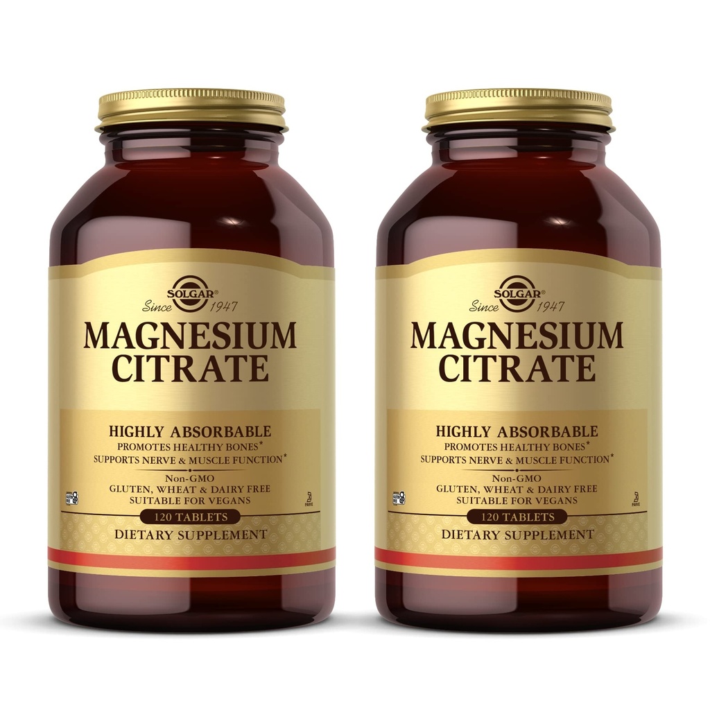 Solgar Magnézium Citrate - 120 tabliet, Balenie 2 - Podporuje Nerve & Muscle Function - Highly Absorbable - non-GMO, Vegan, Gluten Free, Kosher - 120 Total Servings
