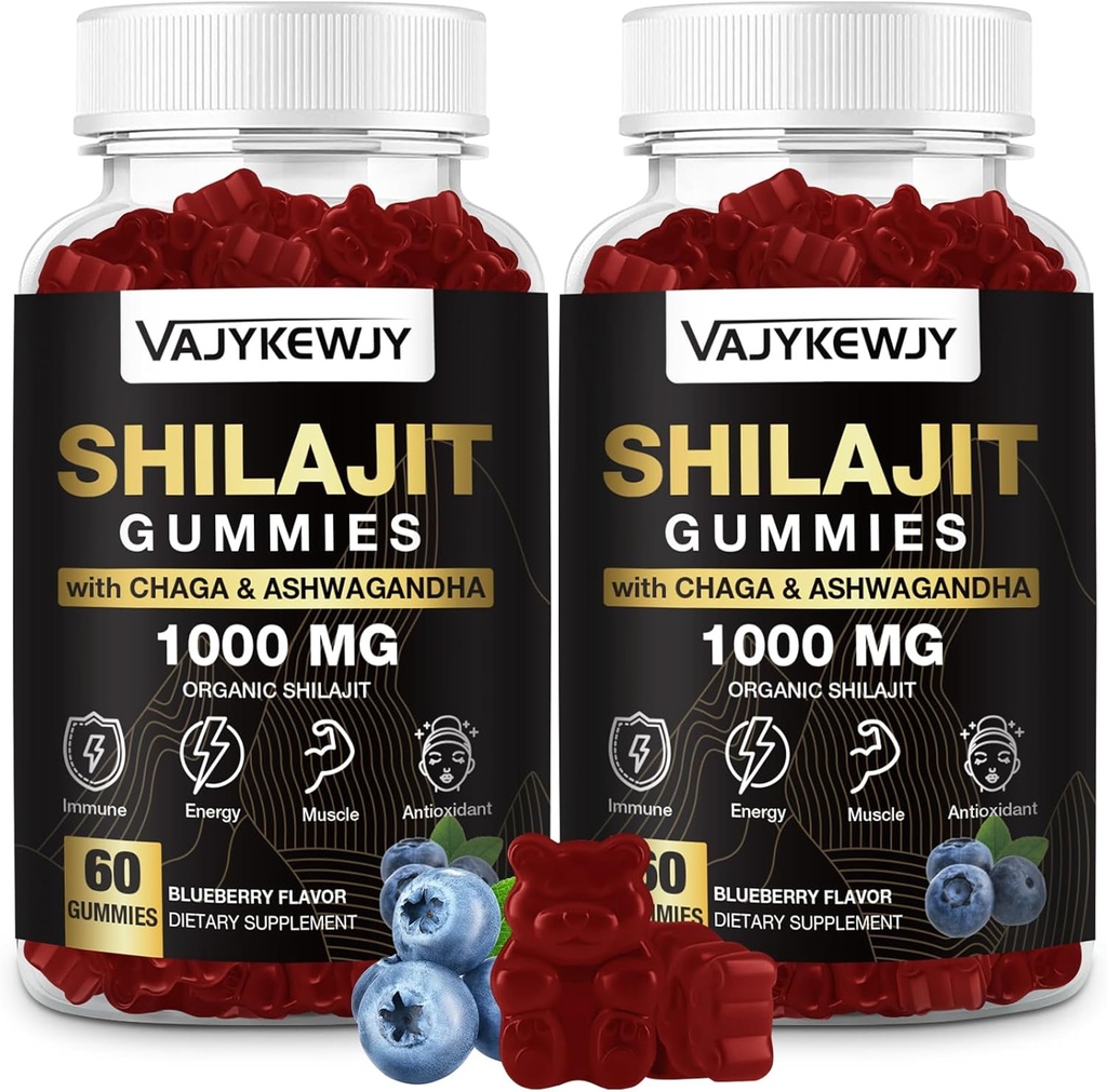 1000 MG Shilajit Gummies, Organic Shilajit Gummies with 85+ Trace Minerals, Fulvic Acid, Shilajit for Men & Women, Shilajit Resin, Shilajit Himalayan Organic for Energy, Brain, Imunity, 120 Count