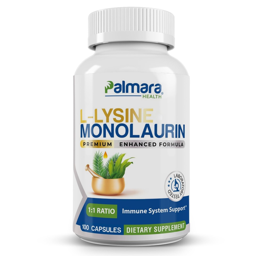 Palmara Health L- Lysine + Monolaurin 600 mg 1: 1 pomer, 1 balenie, 100 kapsúl