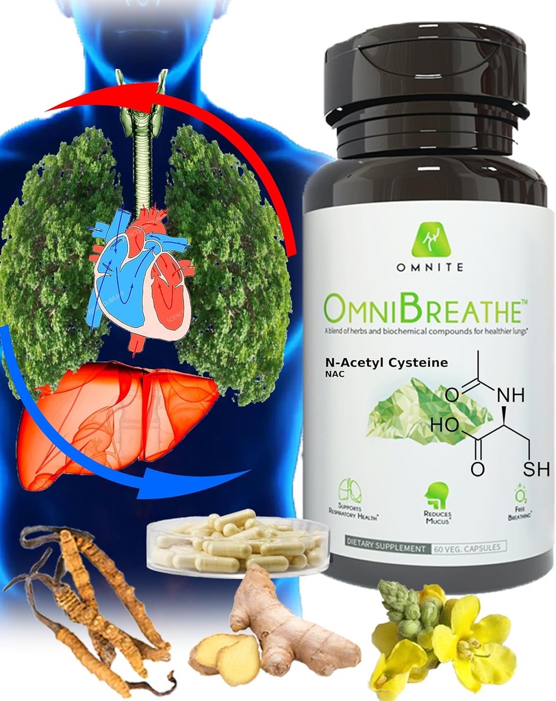 OMNIBREATHE - Rýchle zlepšenie problémy s dýchaním podľa NAC 600MG Scientifically Formulated w. Quercetin/Mullein/Coq 10/Ginger/Stinging Nettle/Bhledain,3 Times w. Jedlo (10-Deň dodávky zvýšiť)