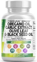 Čistá Nutra Oregano olej s čiernym semenným olejom Cesnak Olive Leaf Extract - olej z Oregano kapsule Imunitná podpora Carvacrol a tymochinón doplnok pre ženy a mužov + bazový vitamín D3 a zinok