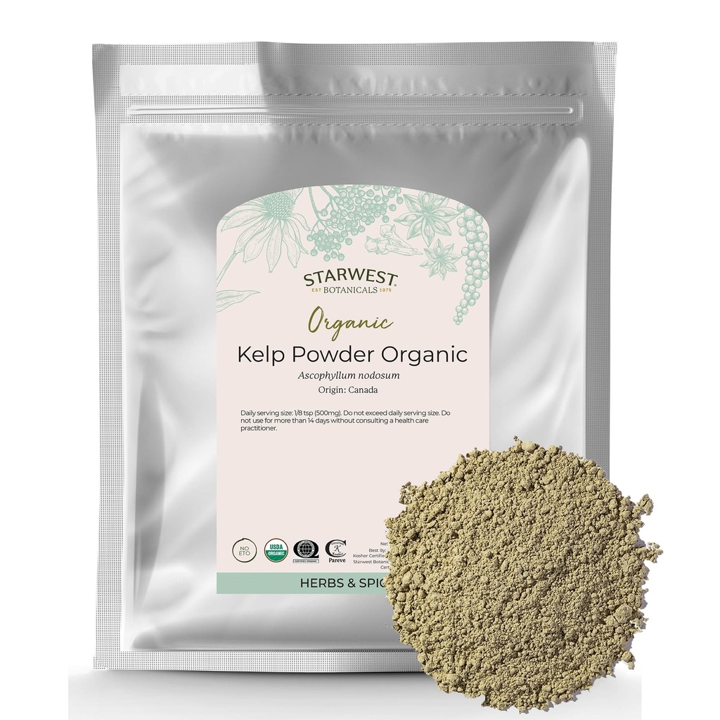 Starwest Botanicals Organic Kelp Powder - Nutrient Rich, prírodný zdroj jódu, draslíka, horčíka, zinku, železa a vápnika, Certified Kosher, Non-GMO - 16 oz Bag