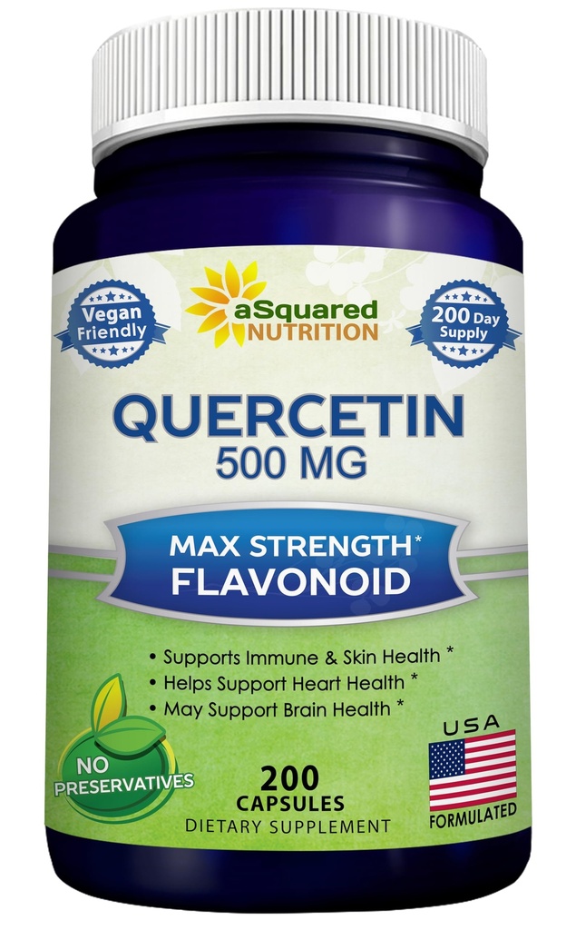 aSquared Nutrition Quercetin 500mg Supplement - 200 Kapsule - Quercetin Dihydrát na podporu kardiovaskulárneho zdravia - Max Powder Complex pilulky pomôcť zlepšiť imunitnú odpoveď