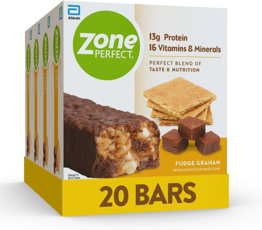 ZonePerfect Protein Bars, 13g Protein, 16 Vitamíny a minerály, Protein Snack, Fudge Graham, 20 Bars