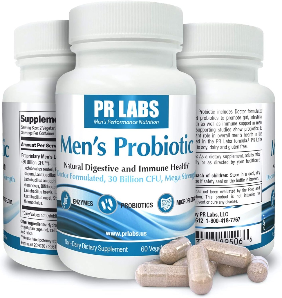 Prostata Research Labs Muži a probiotiká - Digestívne Enzyme Supplement Probiotic pre mužov - Podporuje zdravie a imunitnú podporu Gut - 1 balenie (60 kapsúl)