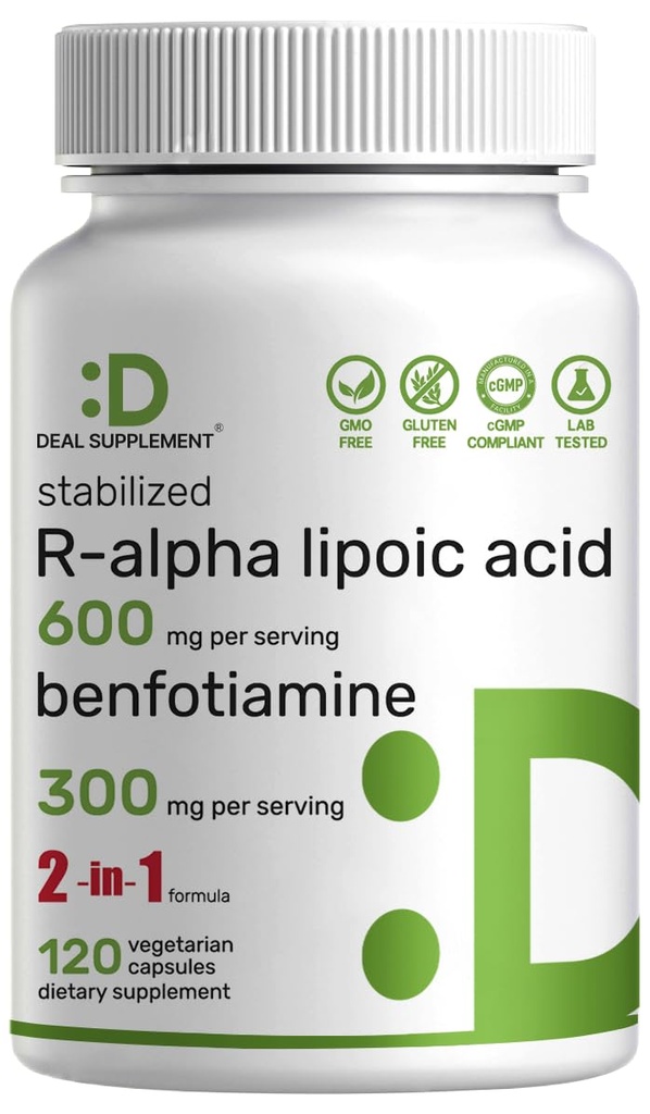 DEAL DOPLNOK R Alpha Lipoic Acid 600mg s Benfotiamínom 300mg Per Serving, 120 Veggie Capsules 