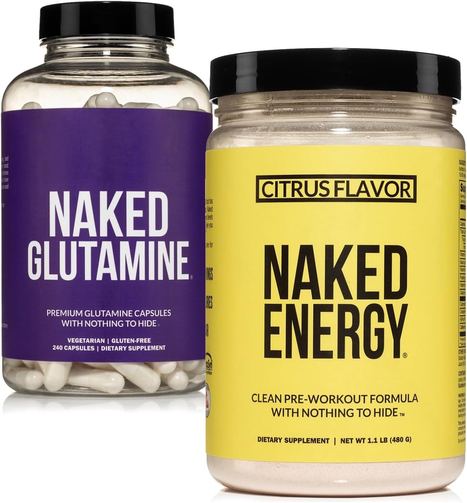 Naked Vegan Energizing Muscle Recovery Bundle: Naked Citrus Energy a 240 Naked L-Glutamine Kapsule, 1000mg