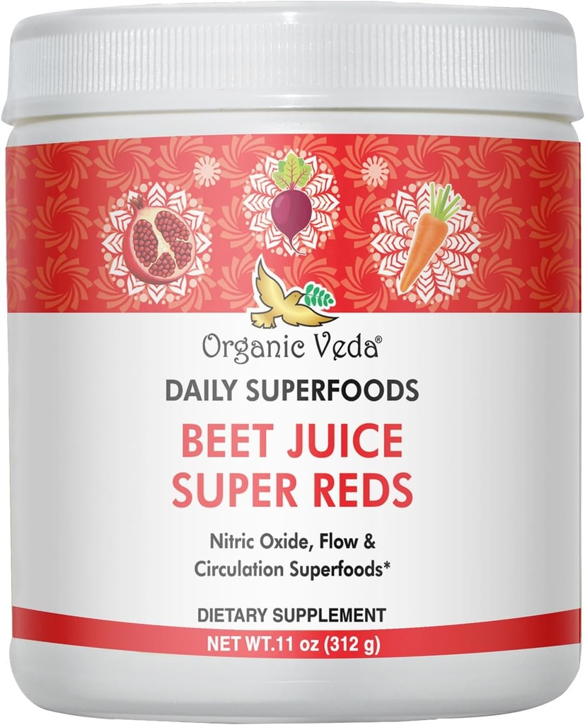 Organické Veda Beet Root Powder Juice Supplement with Superfood Reds - Repeet Juice Powder with Nitric Oxide to Support Circulation, Energy, Endurance, and Stamina - Vegan, Non-GMO - 11 oz