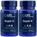 Predĺženie života Super K, vitamín K1, vitamín K2 mk-7, vitamín K2 mk-4, vitamín C, kosť/srdce/arteriálne zdravie, 3-mesačná zásoba, bezlepok, 1 denne, non-GMO, 90 softgelov (Pack of 2)