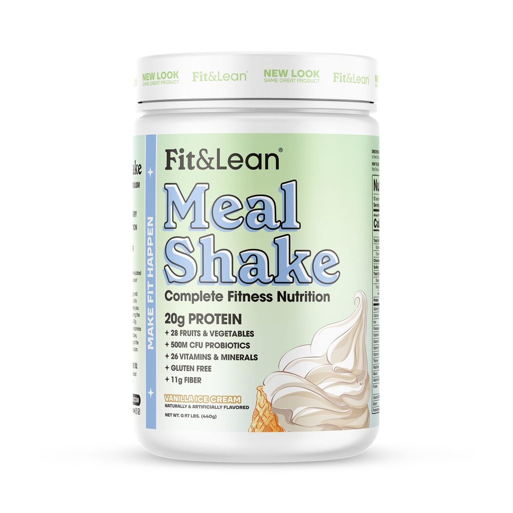 Fit & Lean Jedlo Shake, Spaľovanie tukov Náhrada jedla, Bielkoviny, Vlákna, Probiotiká, Vanilka, 1lb, 10 Servis na kontajner