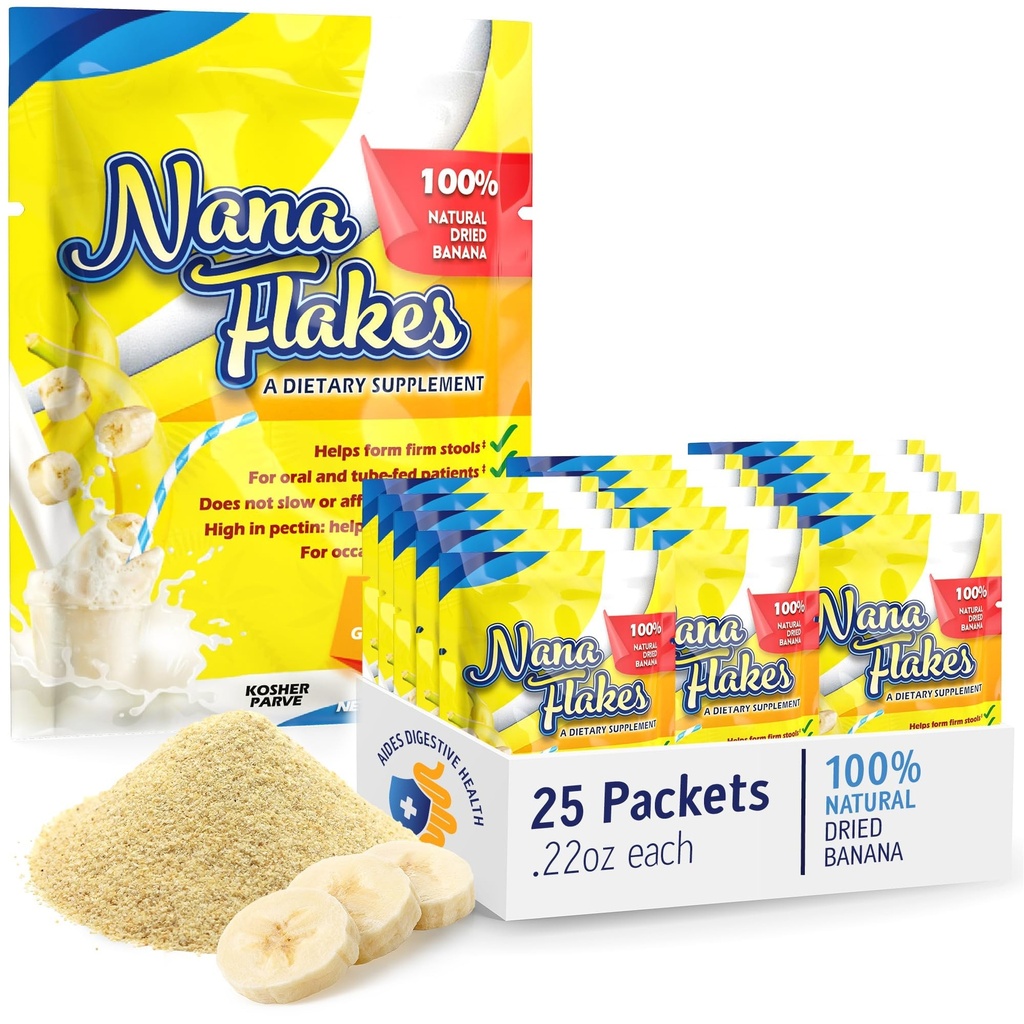 Nana Flakes 100% Pure Banana Flakes Medical Food Powder - zníženie príjmu tuku a prírodnej remedy pre hnačky a pálenie srdca - veľký zdroj bielkovín a vlákniny (25 jednosérové balenia)