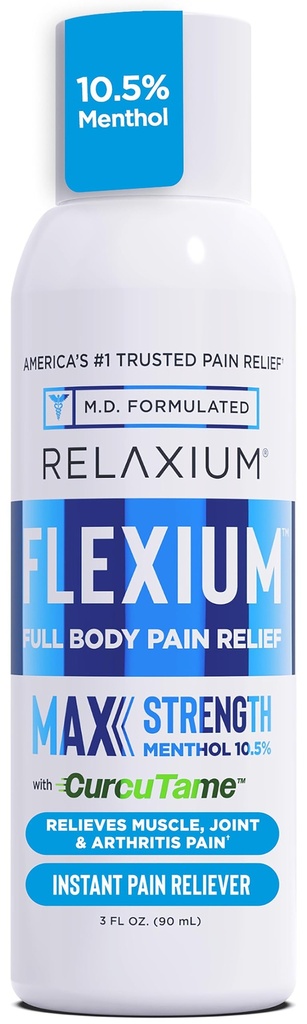 Relaxium Flexium Instant Spray for Pain, Max Strength with 10,5% Menthol & CurcuTame, Supports Muscle, Joint and Artritída Bolesť Relief, 3 FL oz. (90 ml)