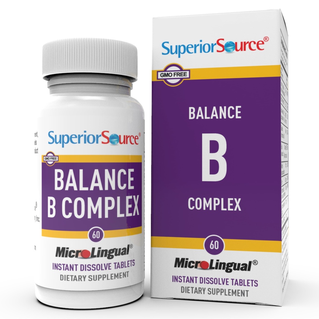 Superior Zdroj Balance B Complex - Energetická podpora Supplement with Follic Acid & B Vitamíny - Podporuje zdravie srdca a svalov - B Vitamín Supplement Aids Immune Health - 60 Instant Rozpúšťa tablety