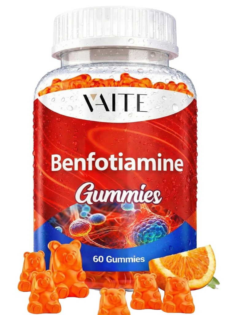 Benfotiamín 320 mg Gummy s 45 mg L-leucínu Supplement: Esenciálny vitamín B1 komplex pre mužov a ženy, non-GMO, Vegan & Gluten-free - podporuje metabolizmus, energiu a nervový systém zdravie