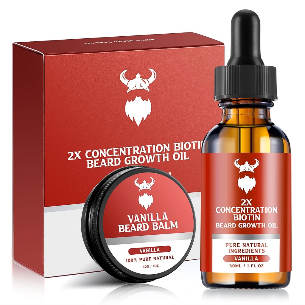 Brada rast Kit - 2X koncentrácia biotín pre mužov, prírodné zložky s arganový olej, jojobový olej a vitamín (Vanilla)