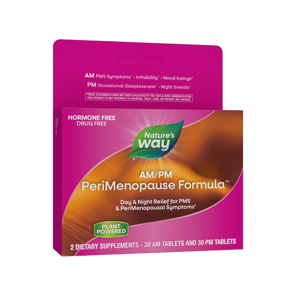 Nature's Way AM/PM PeriMenopause Formula, Perimenopauza a PMS Symptom Support*, Hormon-free, Hot Flash*, PMS symptómy*, Restful Sleep*, 30 AM & 30 PM tablety (Backaging May Vary)