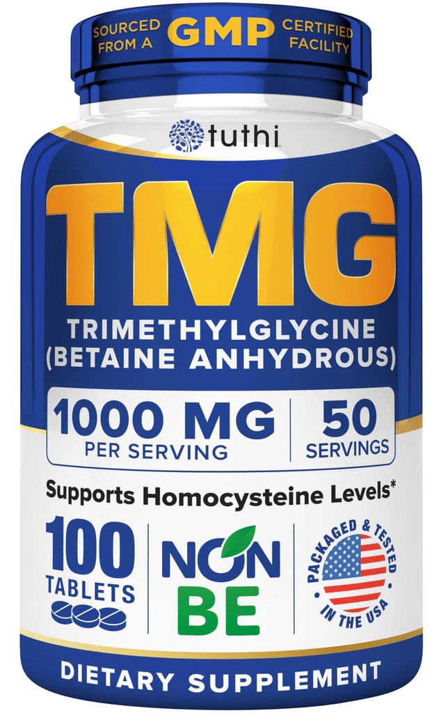 Tuthi TMG Supplement 1000 mg Trimethylglycín Betaine Amino Acid for Cardiovaskulárna podpora a zdravé Homocysteín Levels 