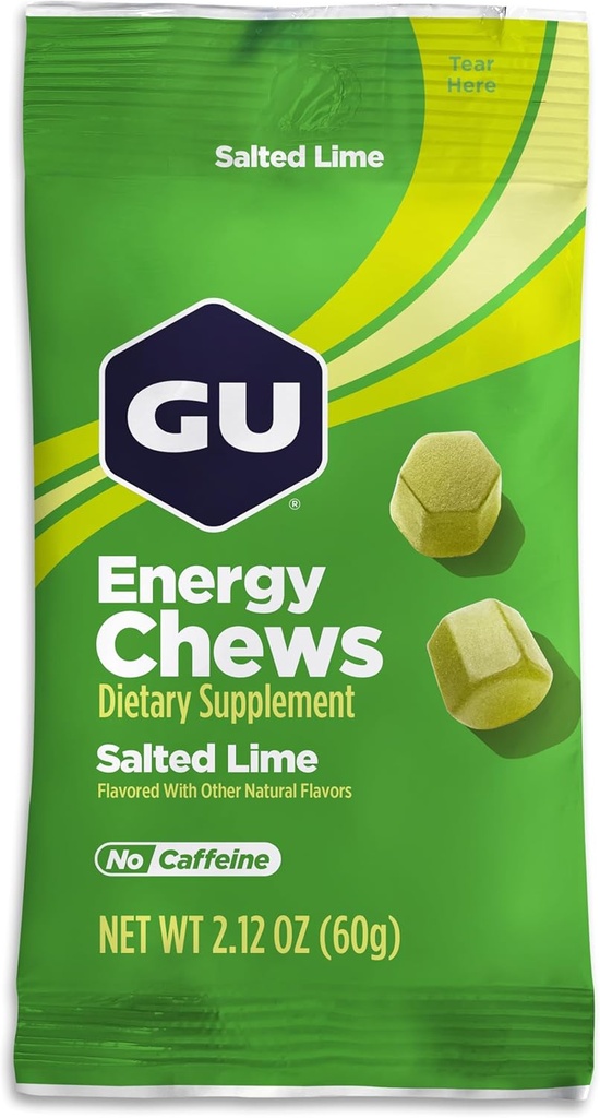 GU Energy Chews, Salted Lime Energy Gummies with Electrolytes, Vegan, Gluten-free, Kosher, Caffeine-free, and Dairy-Free On-The-Go Energy for Any Workout, 12 Bags (24 Servings celkom)