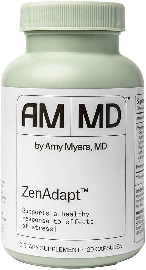 Amy Myers MD ZenAdapt Supplement - podporuje úľavu od stresu a rovnováhu kortizolu - adaptogénny zmes s pea, Saffron a svätý bazal - 120 kapsule