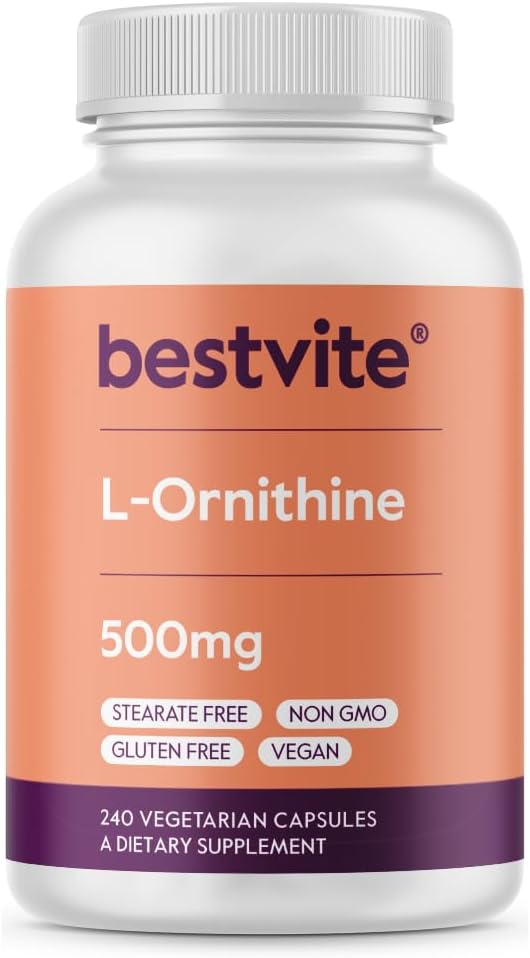 BESTVITE L-Ornithine 500mg (240 Vegetariánske kapsuly) - No Stearates - No Fillers - Vegan - Non GMO - Gluten Free