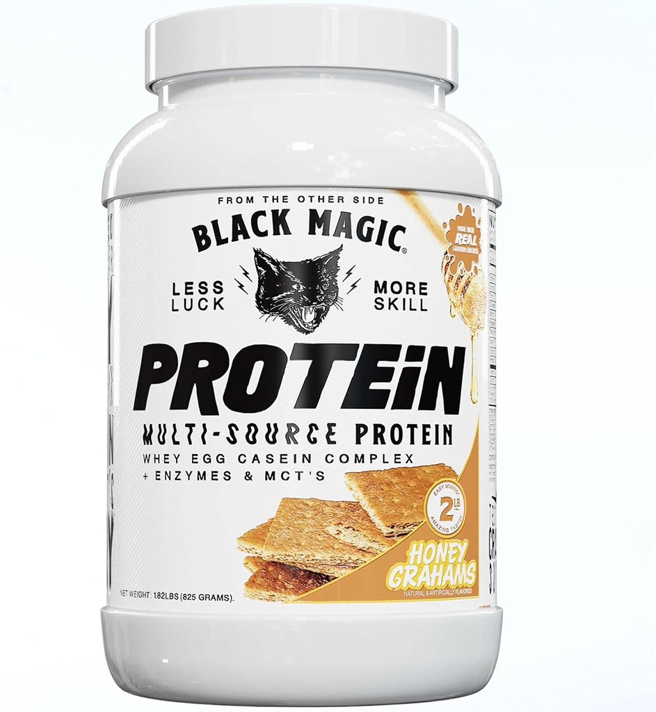 Čierne mágia Multi-Zdroj Srvátka Protein Powder - Srvátka, Vaječné, Kazeín komplex s enzýmami & MCT Keto, Nízky cukor Pre / Post Cvičenie Honey Graham Crackers Flavor 24g 2 LB, balenie po 1