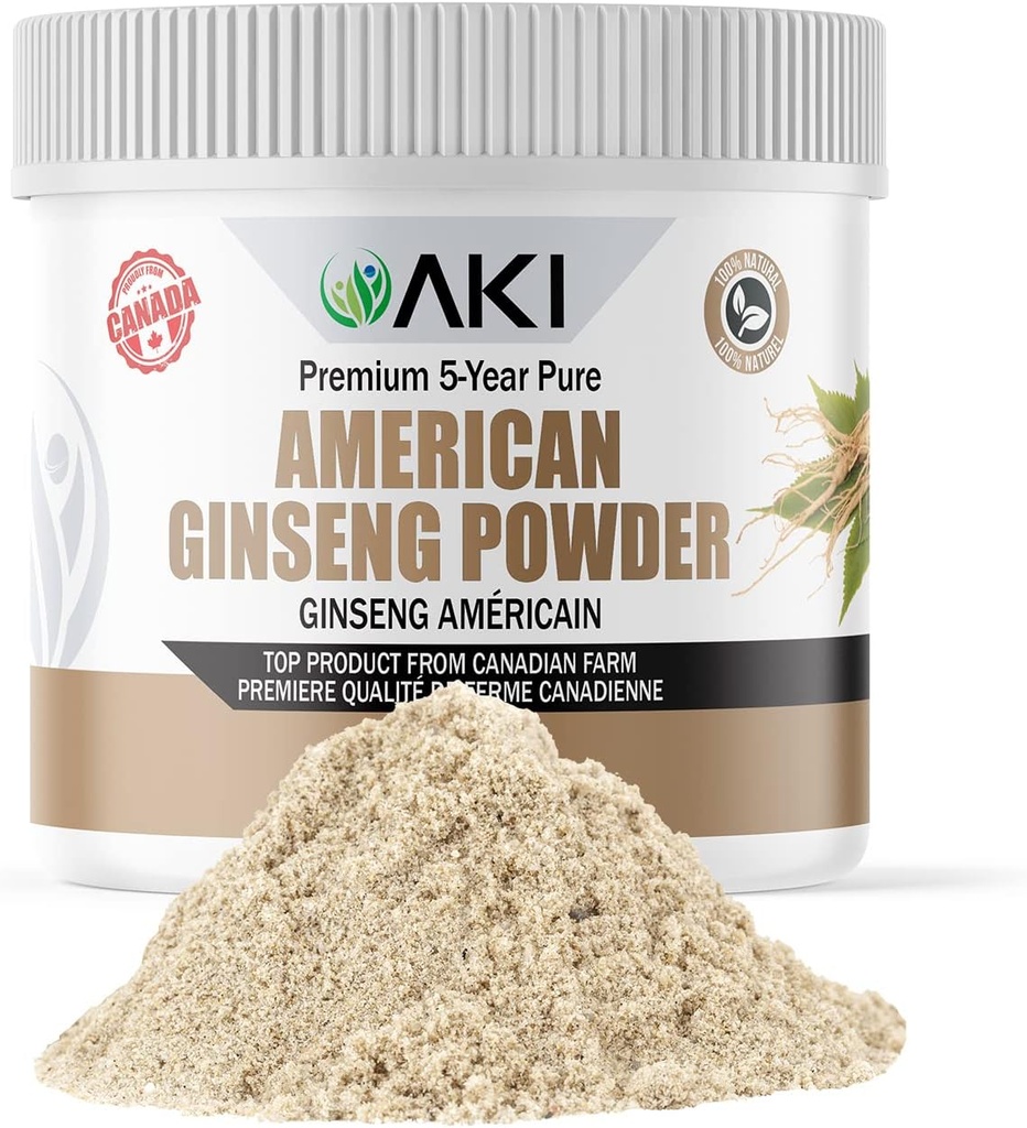 AKI American Ginseng Powder so 4% Ginsenosides - Ideálne s kávou, Nápoje ako smoothies (4oz/113g)