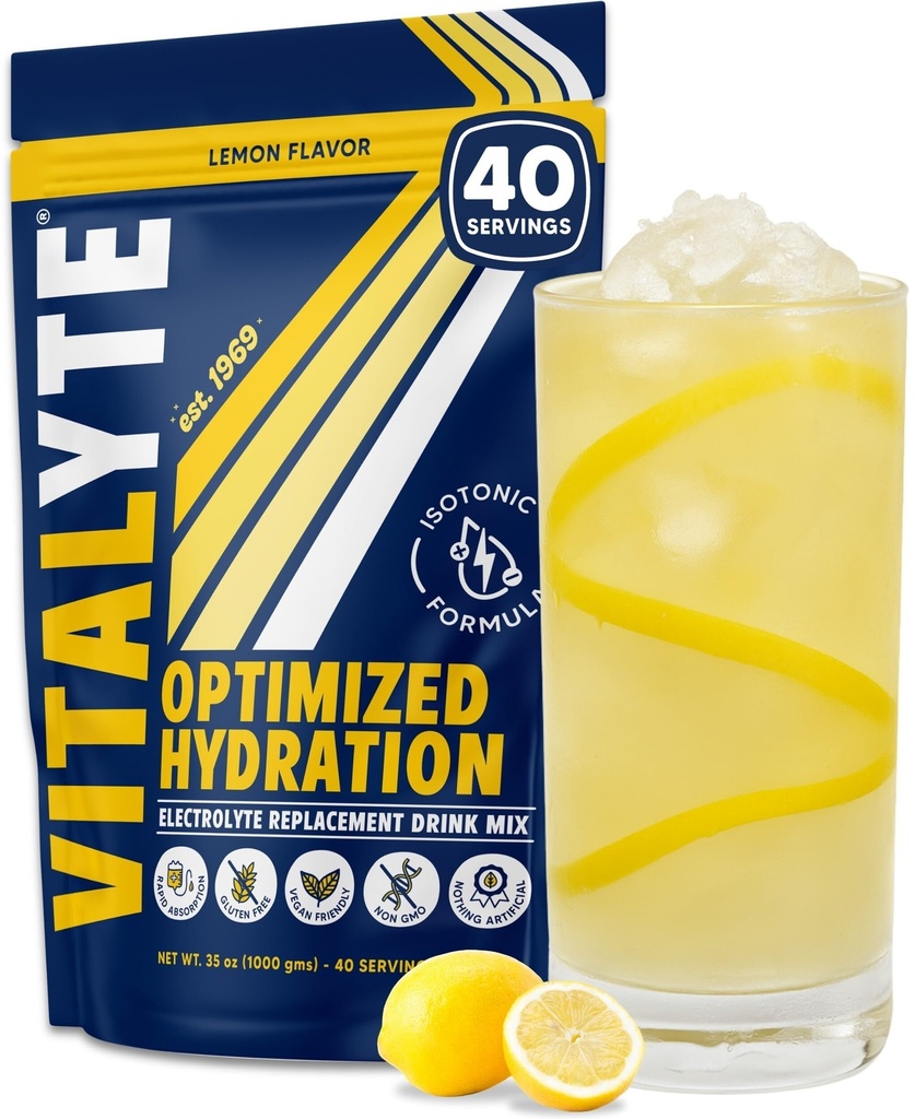 Vitalyte Powder Drink Mix, Izotonic Electrolyte Hydration Mix, bezlepkový Post Cvičenie Powder Mix, Balenie po 1, 35 oz., Citrónová Flavor