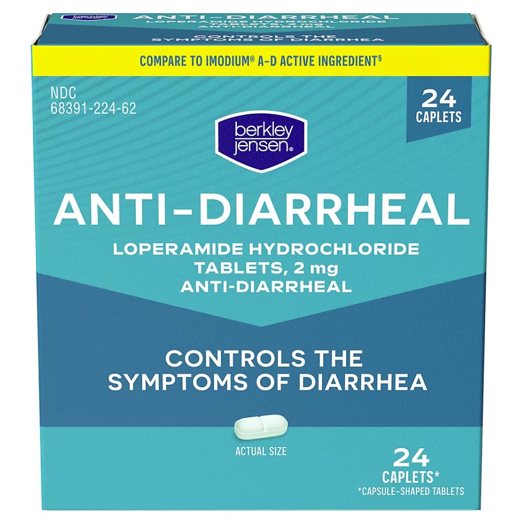 Berkley Jensen Anti-Hearing Medicine - Loperamid Hydrochlorid 2 mg Hnačka Relief Caplets - Control Symptómy hnačky vrátane cestovateľskej hnačky, Easy-to-Swallow Anti-Harea Pills, 24 Ct