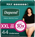 Depend Fresh Protection Adult Diapers, Incontinence & Postpartum Bladder Leak Spodky pre ženy, Jednorazové, Maximálne, Extra-Extra-Veľké, Blush, 44 Počet (2 balenia po 22), Balenie Máj Vary