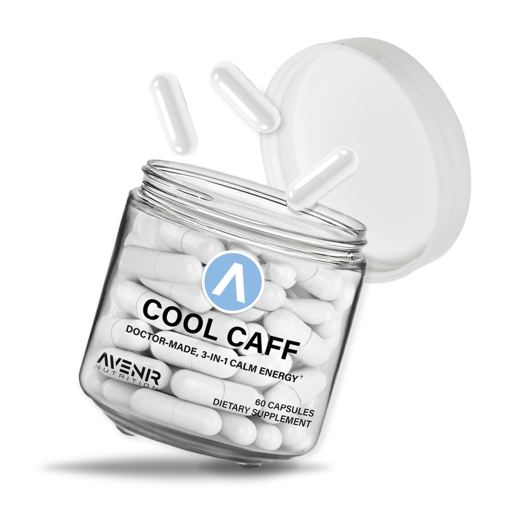 Avenir Nutrition Cool Caff Energy Supplements, L theanine a kofeín - Energy Boost and Focus - Pre Cvičenie pre ženy a mužov, Káva alternatíva 60 Kapsule