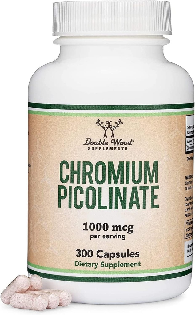 Chróm pikolinát 1000mcg pre zdravú reguláciu hmotnosti (vysoká absorpcia a biologická dostupnosť) (300 Vegan Bezpečné kapsule, non-GMO, lepidlo zadarmo) podľa Double Wood Supplements