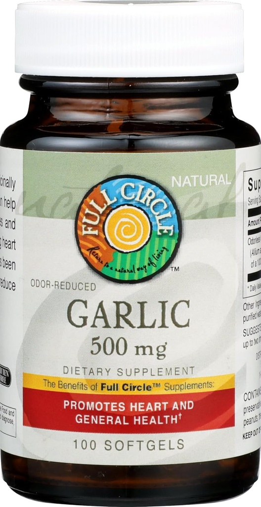 Full Circle, Cesnak, Odor-Reduced, 500 Mg, Softgels, 100 Count