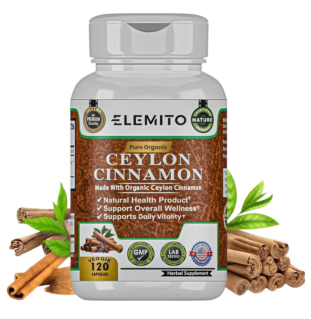 Ceylonské škoricové kapsule, energia, Srdce a metabolická podpora, Certified Organic Ceylon škoricové pilulky, Non-GMO, Vegan, Gluten-Free - 120 Kapsule