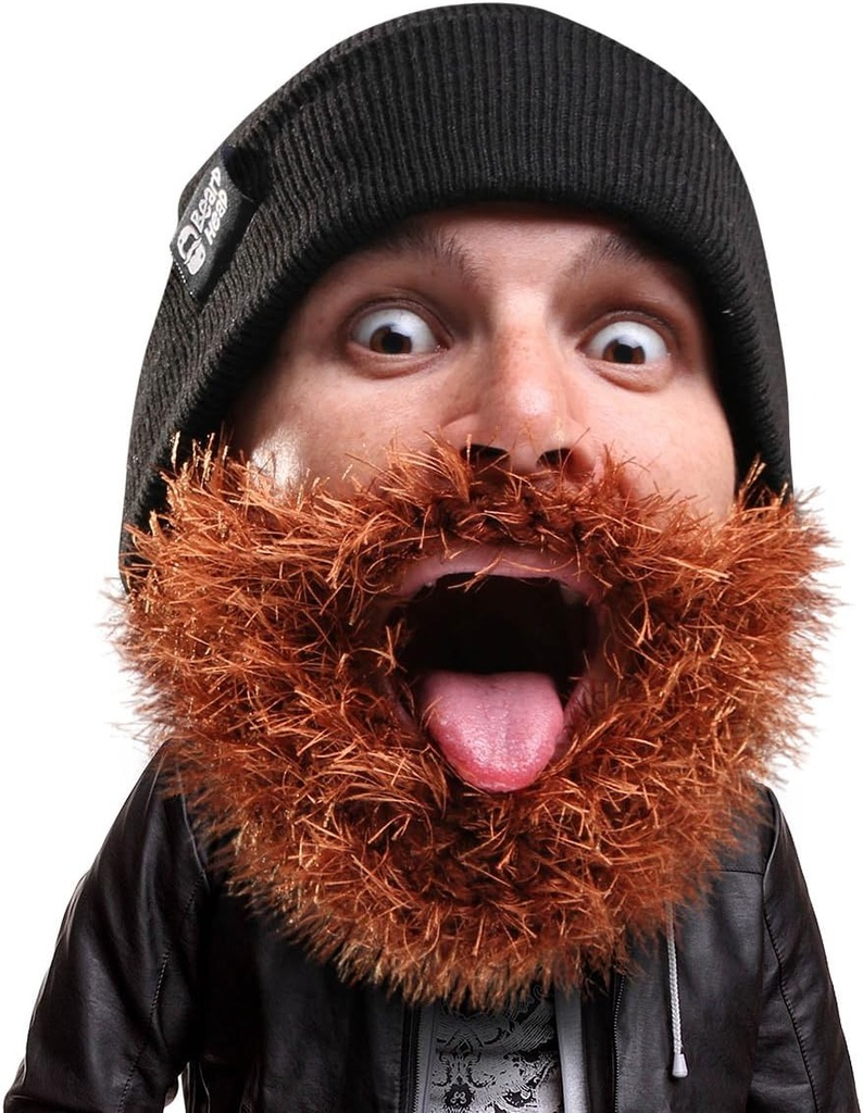 Beard Head Bushy Biker Beard Beanie - Funny Knit klobúk a Fake Beard kostým čierny